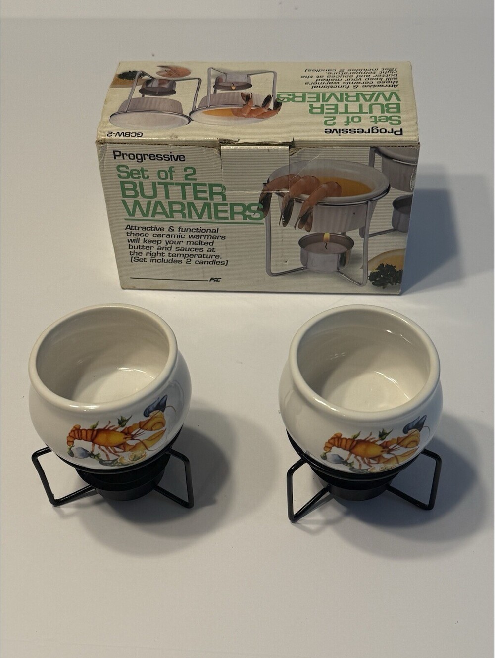 Progressive‎ 2 Shrimp Ceramic Butter Warmers & Stands